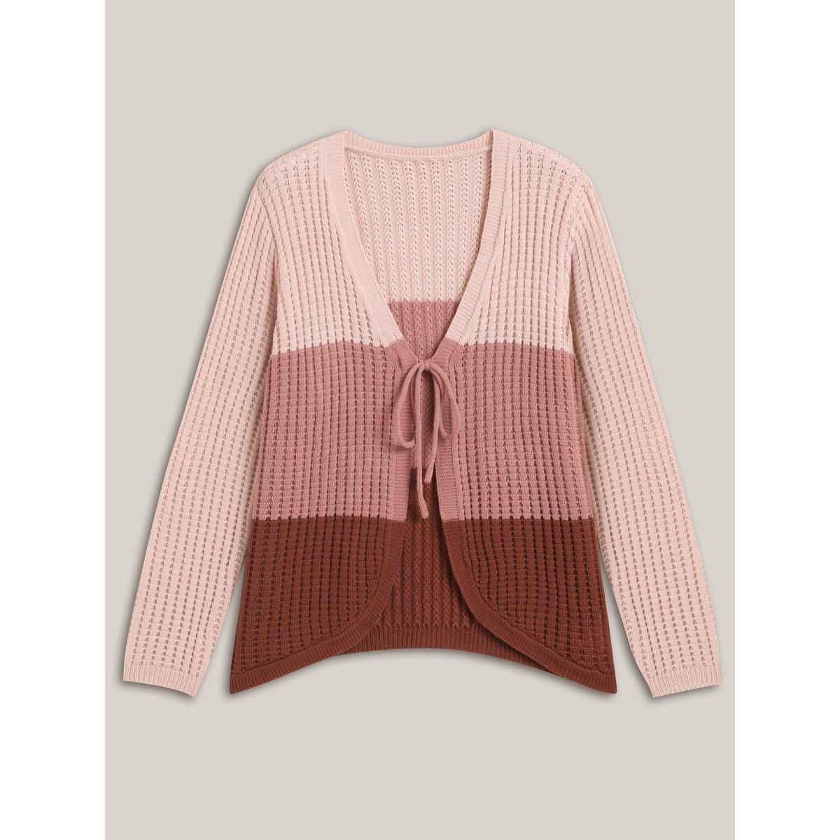 Plus Size Arc Hem Color Block Tie Front Cardigan Rust Women Casual Loose Sleeveless Everyday Cardigans BloomChic 14-16/1X Product Image