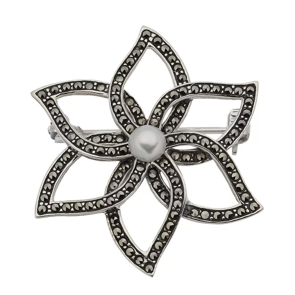 Tori Hill Marcasite & Fresh Water Pearl Brooch, Women's, Silvertone Product Image