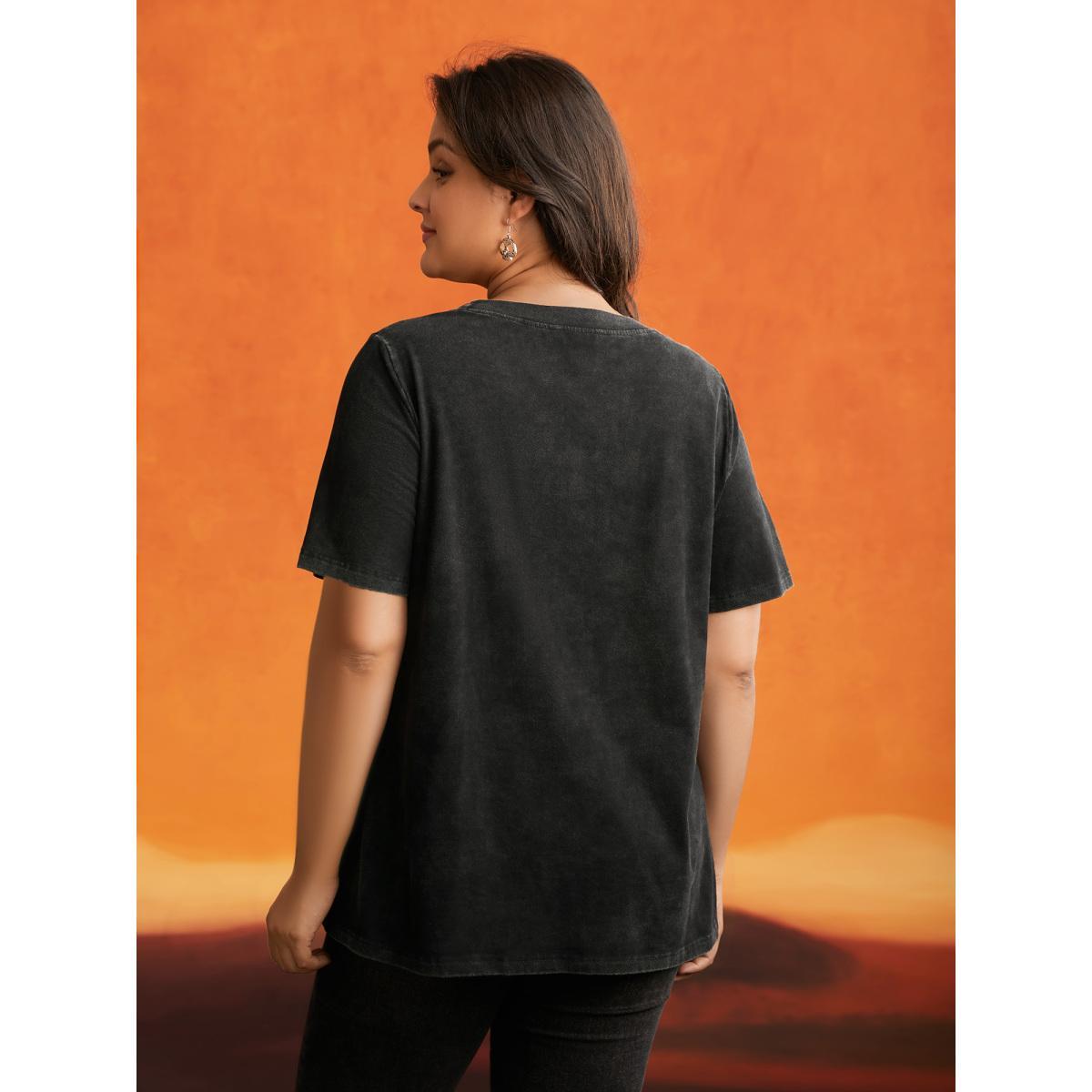 Plus Size Ghostly Aura Crew Neck T-shirt Acidwashblack Women Casual Non Halloween Round Neck Everyday T-shirts BloomChic 14-16/1X Product Image