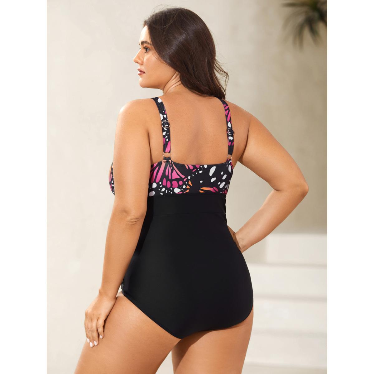 Plus Size Two-Piece Butterfly Pattern Sarong Swimsuit Women's Swimwear Multicolor Beach Curve Bathing Suits High stretch One Pieces BloomChic 30/6X Product Image