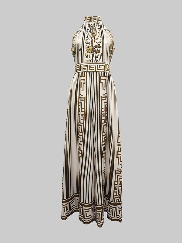 Sleeveless Wide Leg Printed Halter-Neck Jumpsuits Product Image