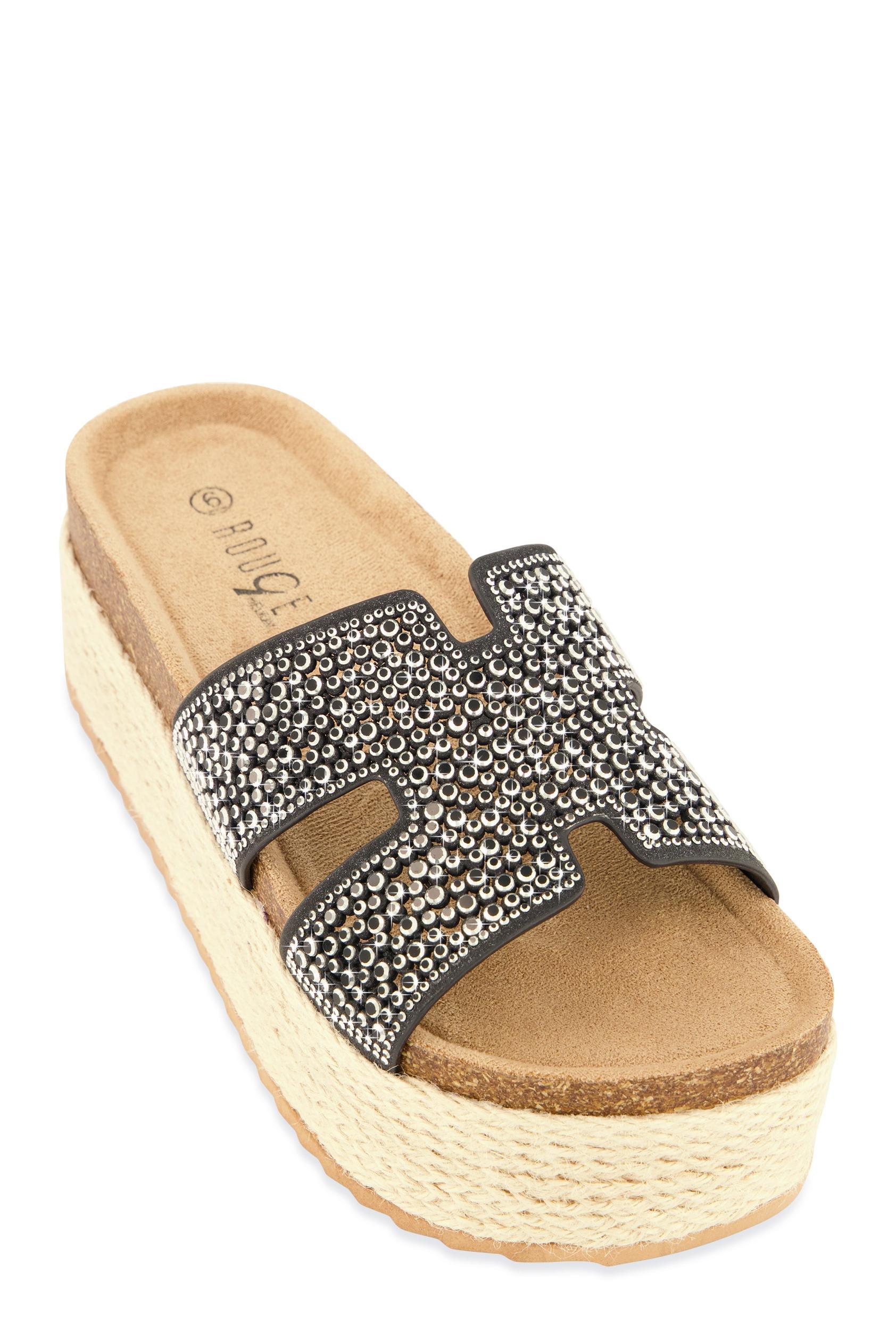 Womens Embellished Band Espadrille Platform Slide Sandals Product Image