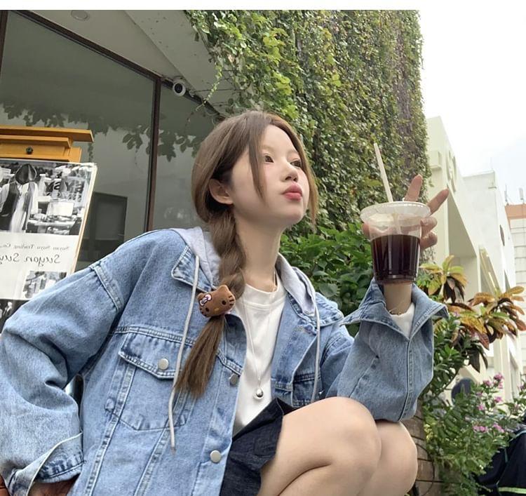 Detachable Hood Washed Denim Jacket Product Image