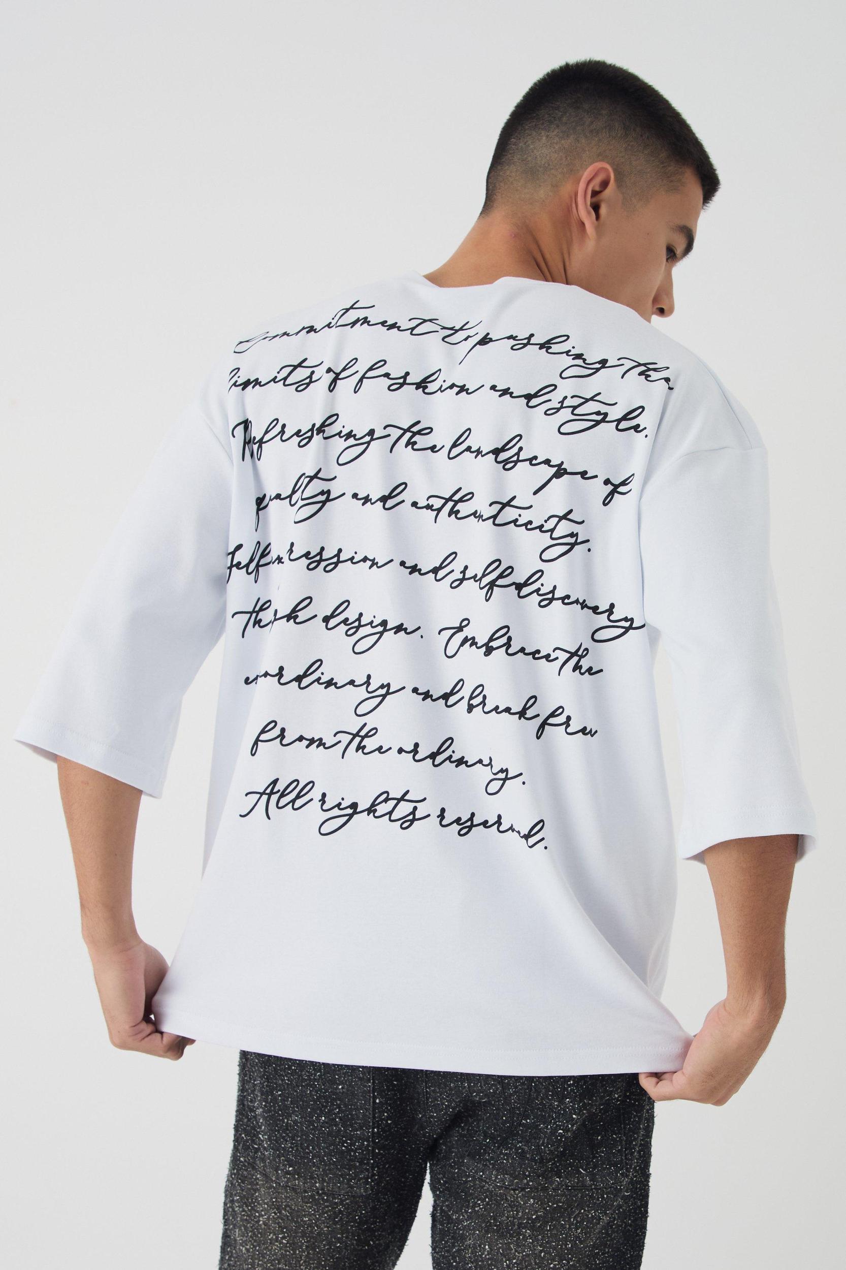 Mens Oversized Half Sleeve Interlock Embroidered Script Print T-Shirt - Black Product Image
