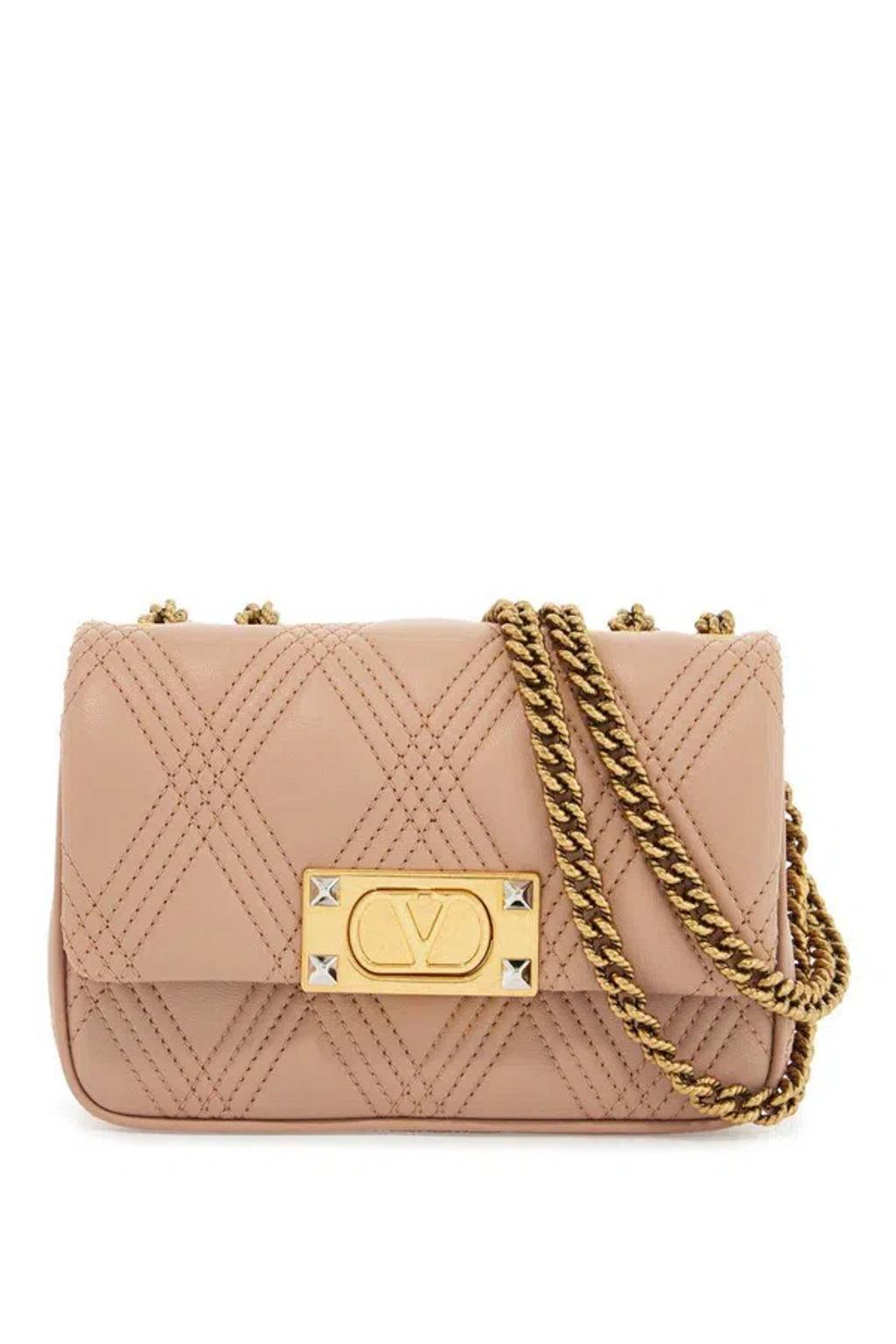 VALENTINO GARAVANI Small Shoulder Bag In Cinnamon Pink With Diamond Pattern Product Image