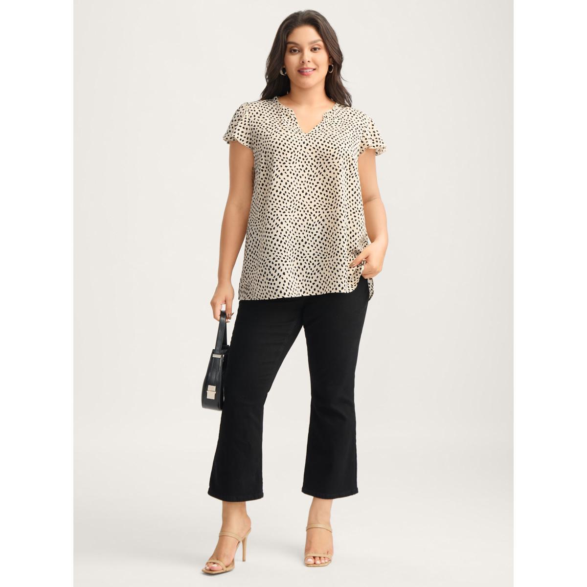 Plus Size Apricot Leopard Print Ruffled Sleeve Blouse Women Cap Sleeve Notched collar Work Blouses BloomChic 22-24/3X Product Image