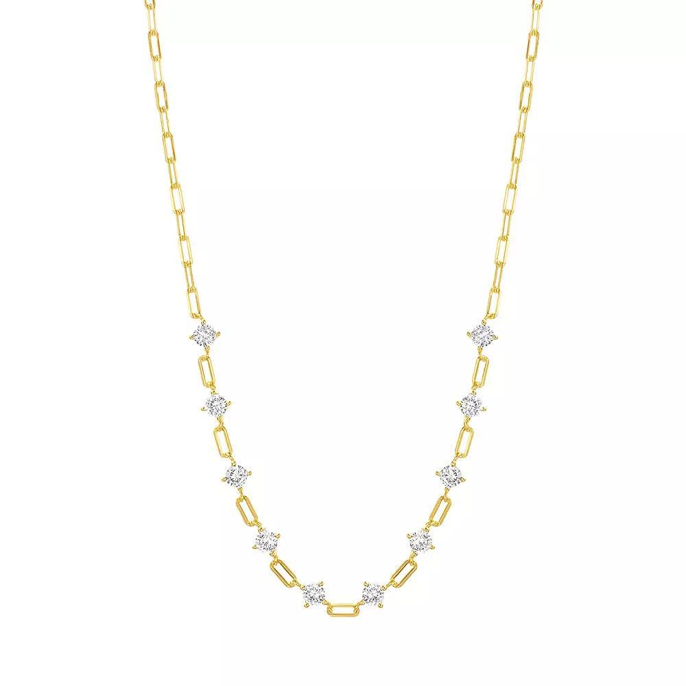 Paige Harper 14k Over Recycled Brass Cubic Zirconia Paperclip Chain Station Necklace, Women's, Size: 16", Gold Tone Clear Product Image