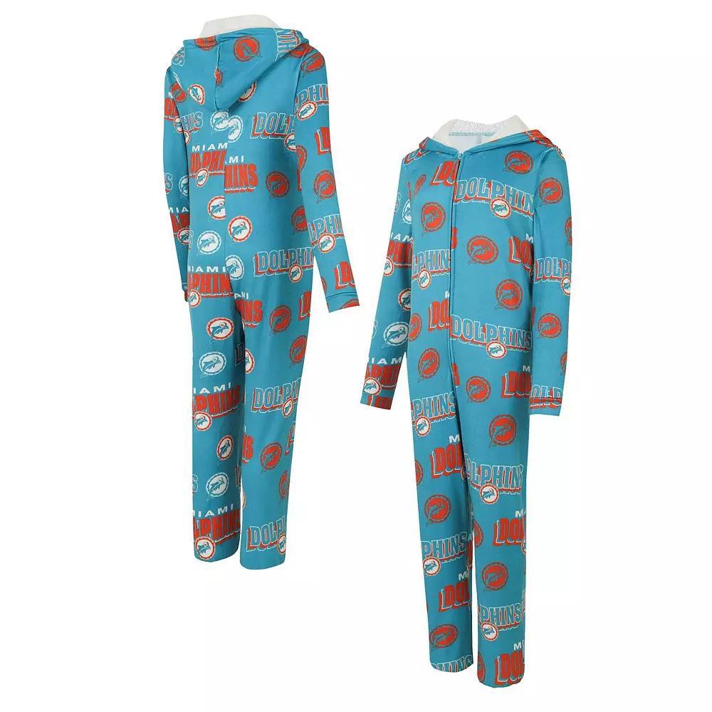 Women's Concepts Sport Aqua Miami Dolphins Roadway Allover Print Microfleece Full-Zip Union Suit, Size: Small, Turquoise A Product Image