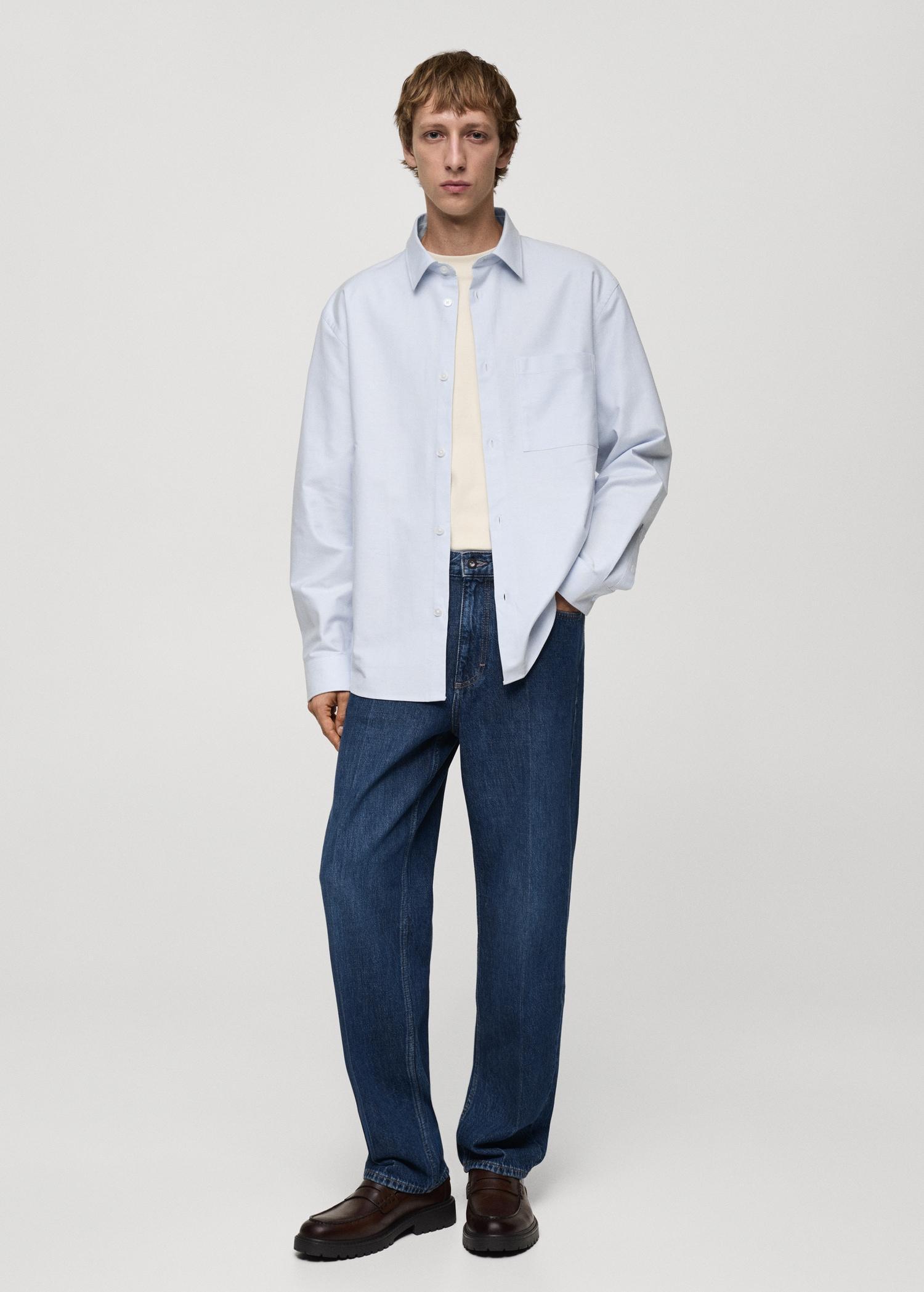 Relaxed-fit Oxford cotton shirt - Men | MANGO USA Product Image