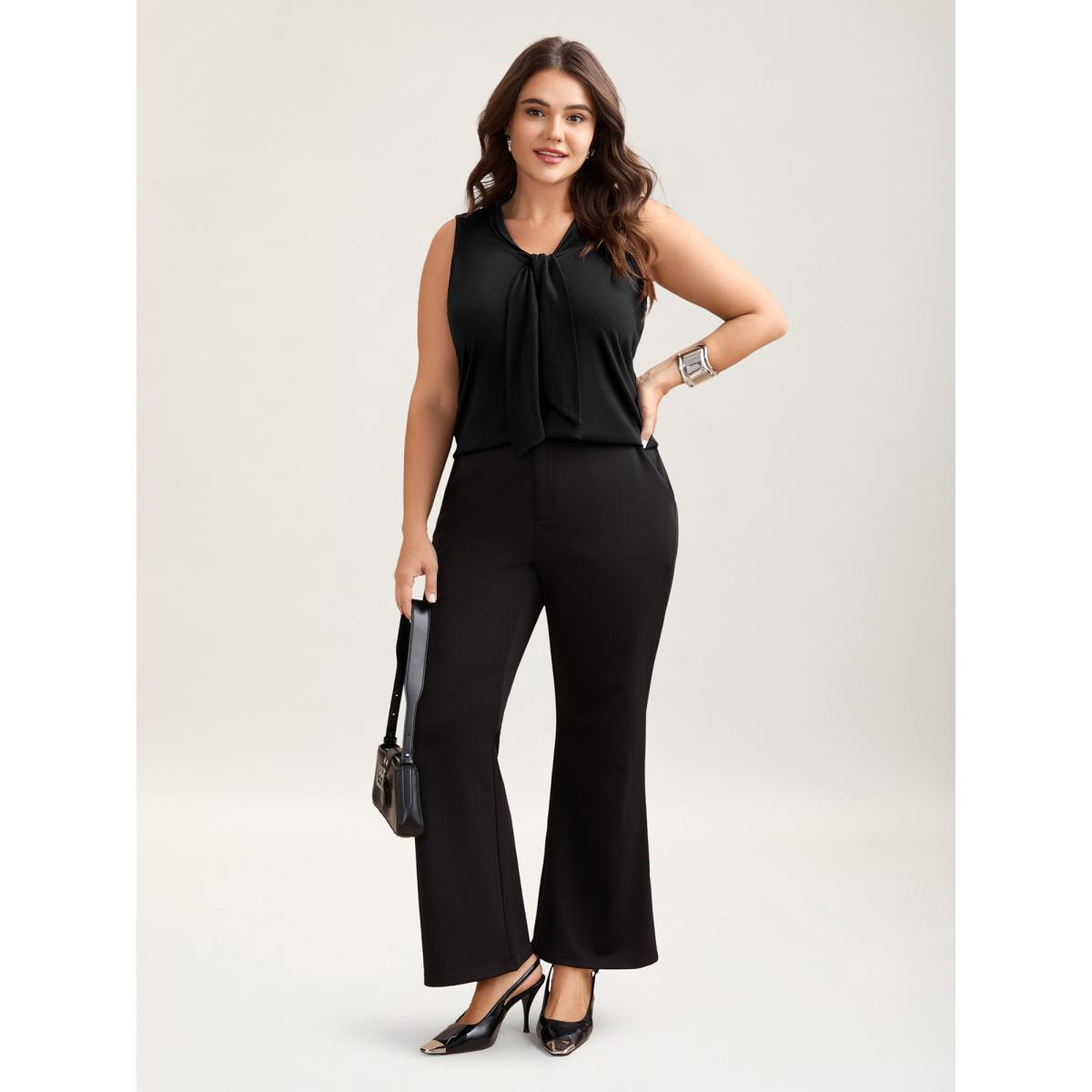 Plus Size Knotted Neckline Fitted Sleeveless Blouse Women Black At the Office Non Ribbon-tied collar Work Tank Tops Camis BloomChic 10/M Product Image