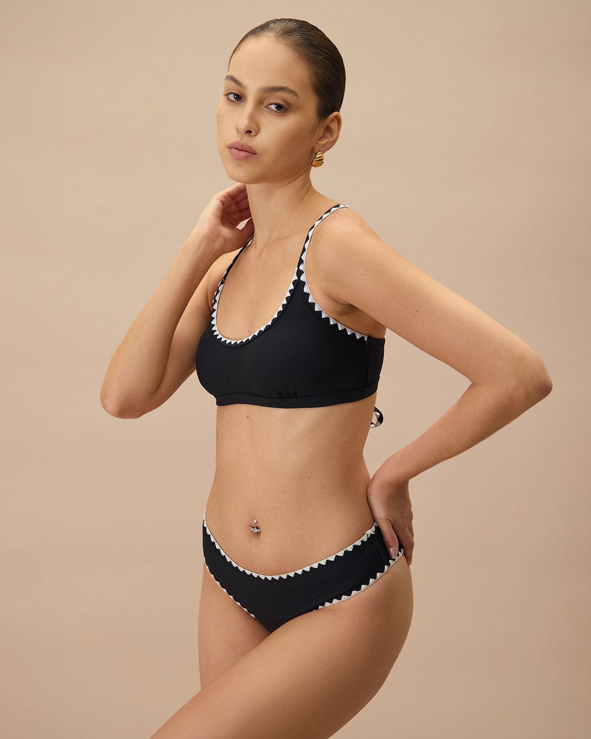 The Black Contrast Ribbed Bikini Top Product Image