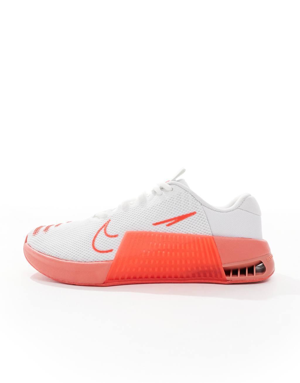 Nike Training Metcon 9 sneakers in white and pink  Product Image