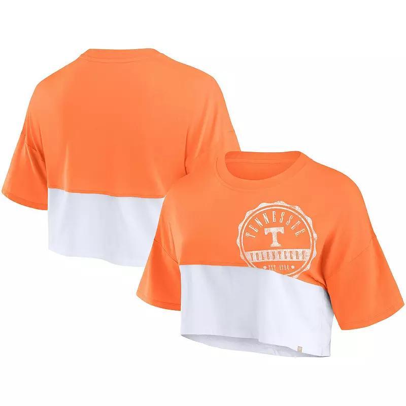 Women's Fanatics Branded Green/White Miami Hurricanes Oversized Badge Colorblock Cropped T-Shirt, Size: Large Product Image