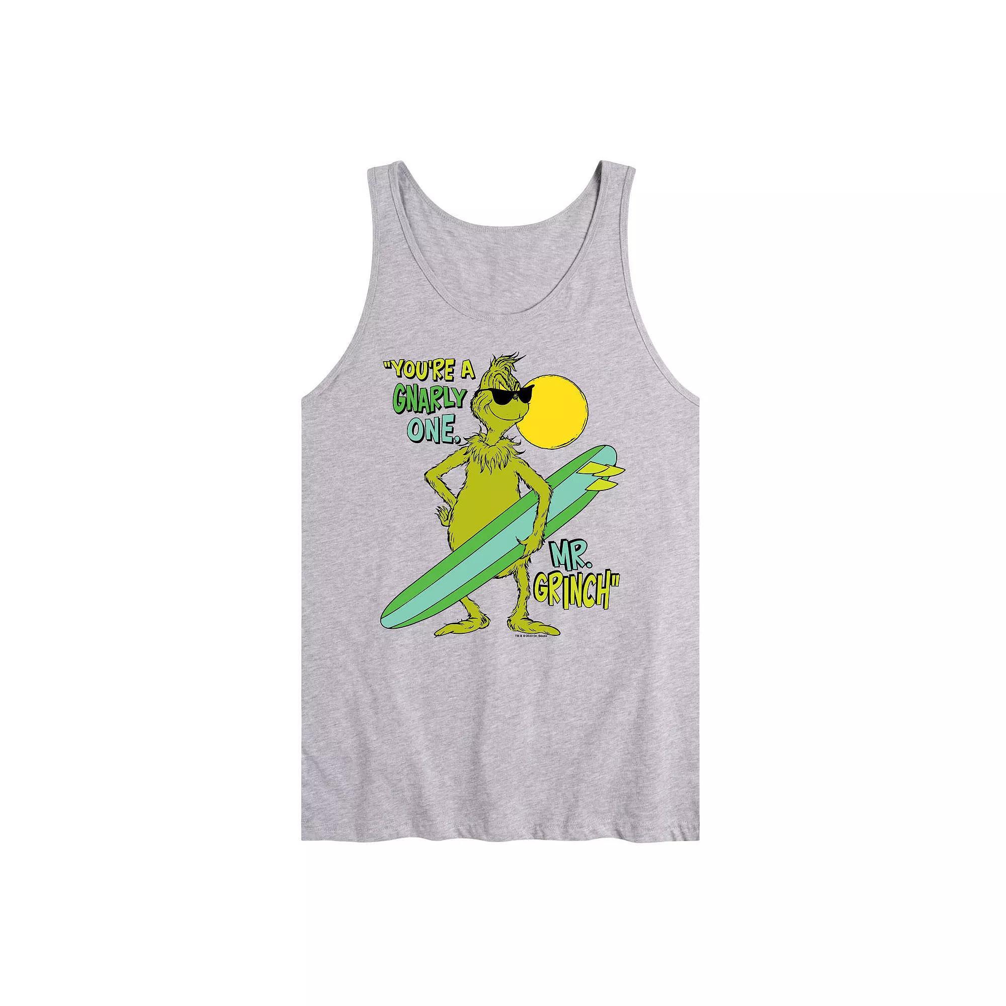 Mens Dr. Seuss The Grinch Youre A Gnarly One Graphic Tank Top Grey Gray Product Image