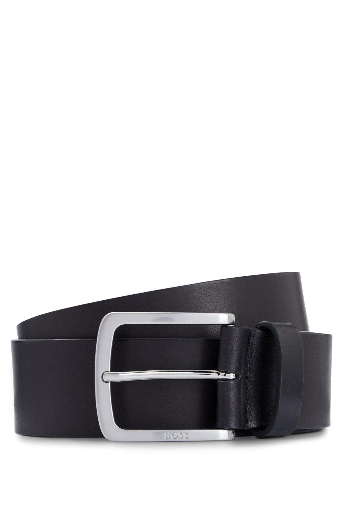 BOSS - Italian-leather belt with logo-engraved buckle - Black Product Image