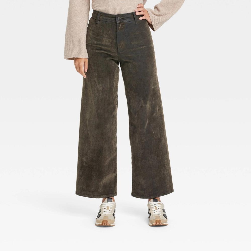 Womens High-Rise Holiday Flocked Sailor Wide Leg Ankle Jeans - Universal Thread Olive Green 22 Product Image