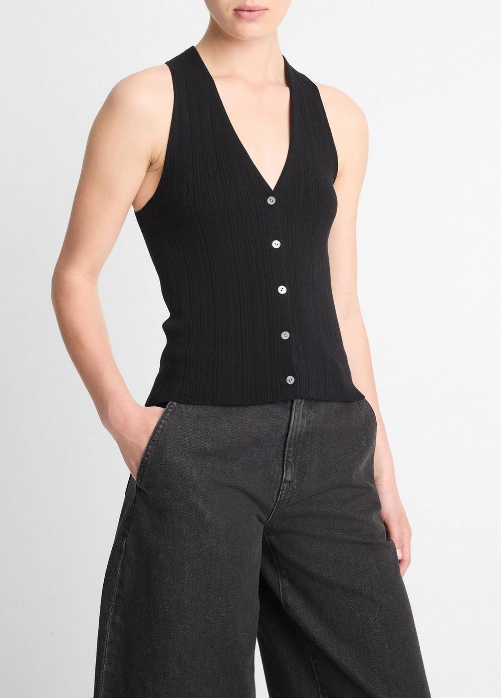 Womens Italian Cotton-Blend Button V-Neck Tank Top, Off White, Size L Vince Product Image