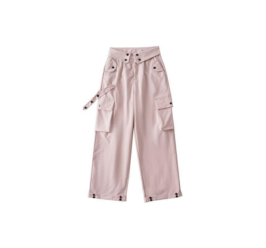 Mid-Waist Plain Cargo Pants Product Image