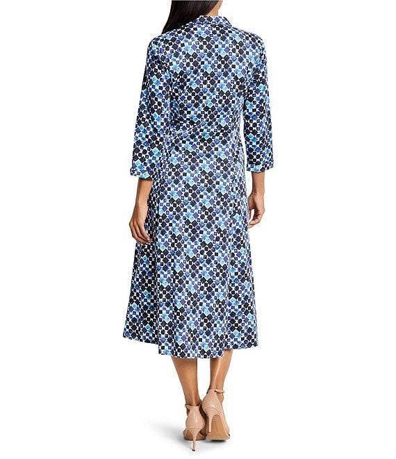 NIC + ZOE Blue Bauble Print Front Button Collar 3/4 Sleeve Shirt Dress Product Image