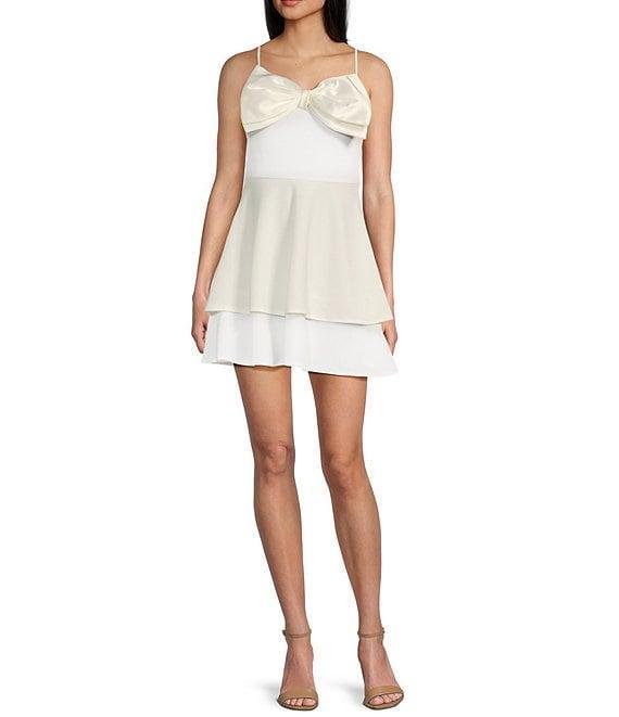 B. Darlin Spaghetti Strap Bow Trim Ruffle Skirt Dress Product Image