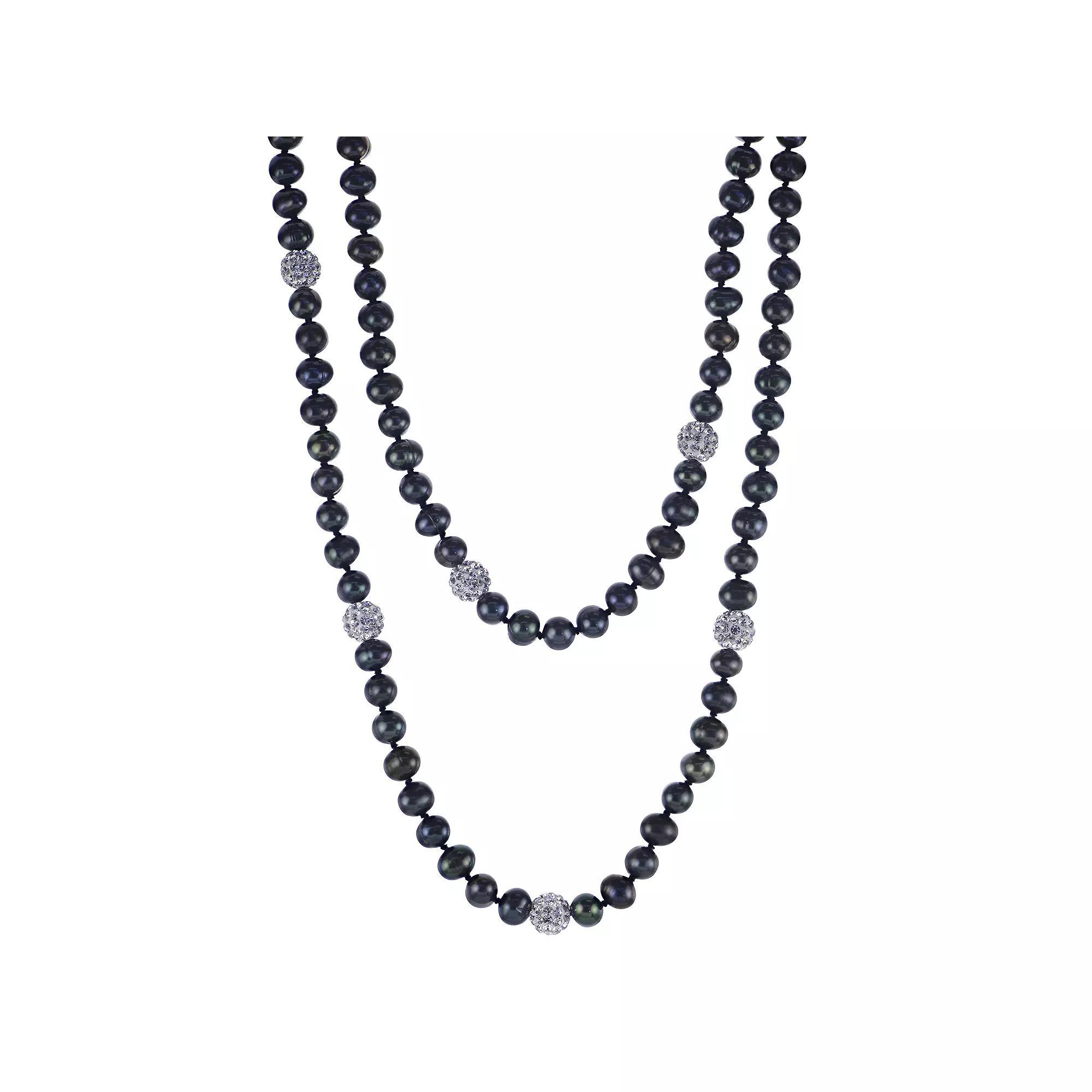 PearLustre by Imperial Sterling Silver Dyed Black Freshwater Cultured Pearl & Crystal Bead Necklace, Womens Product Image
