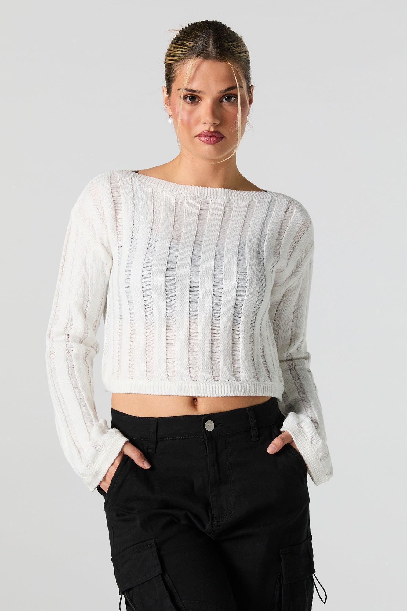 Open Knit Boat Neck Sweater Female Product Image