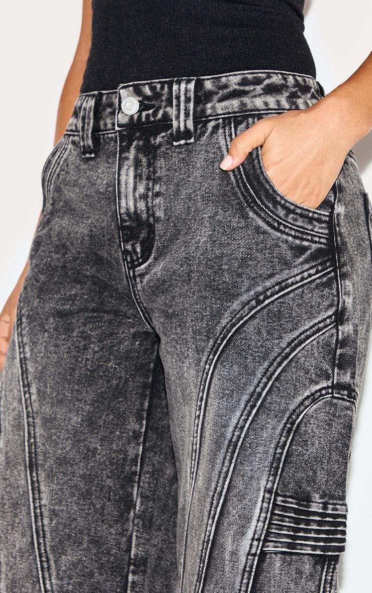 Petite Grey Panel Seam Detail Wide Leg Jeans Product Image
