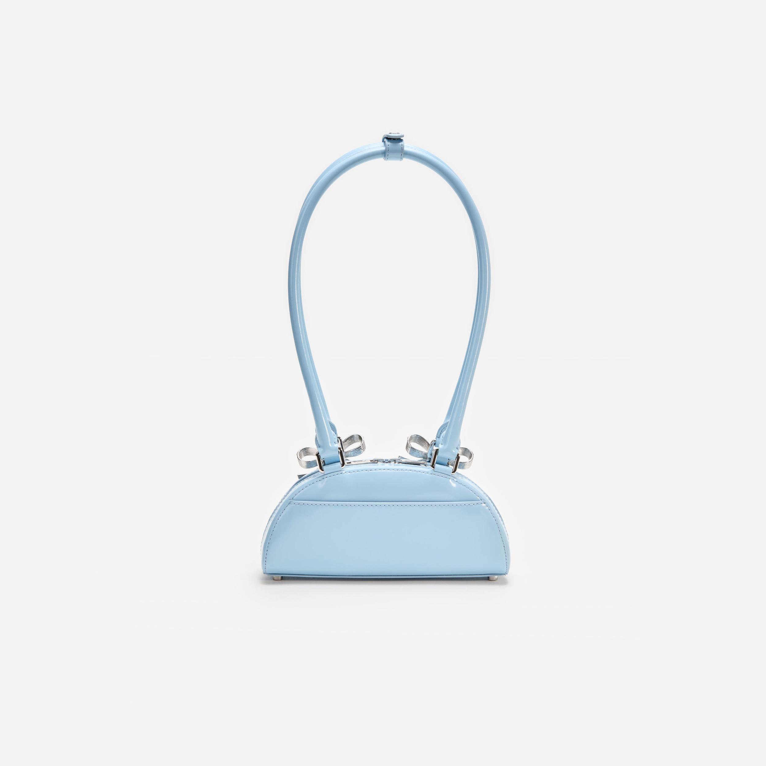Blue Leather Curved Mini Shoulder Bag Product Image
