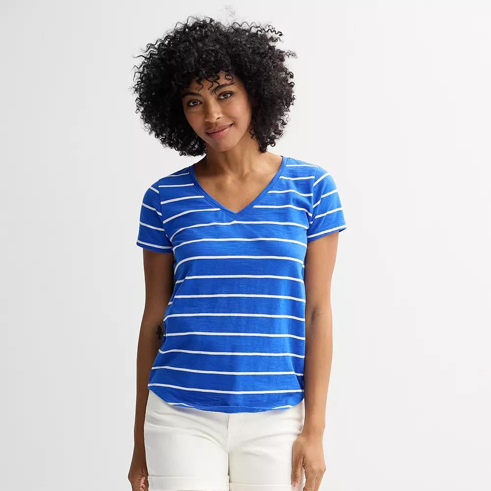 Women's Sonoma Goods For Life® Everyday Short Sleeve V-Neck Tee, Size: XXL, Blue Simple Stripe Product Image