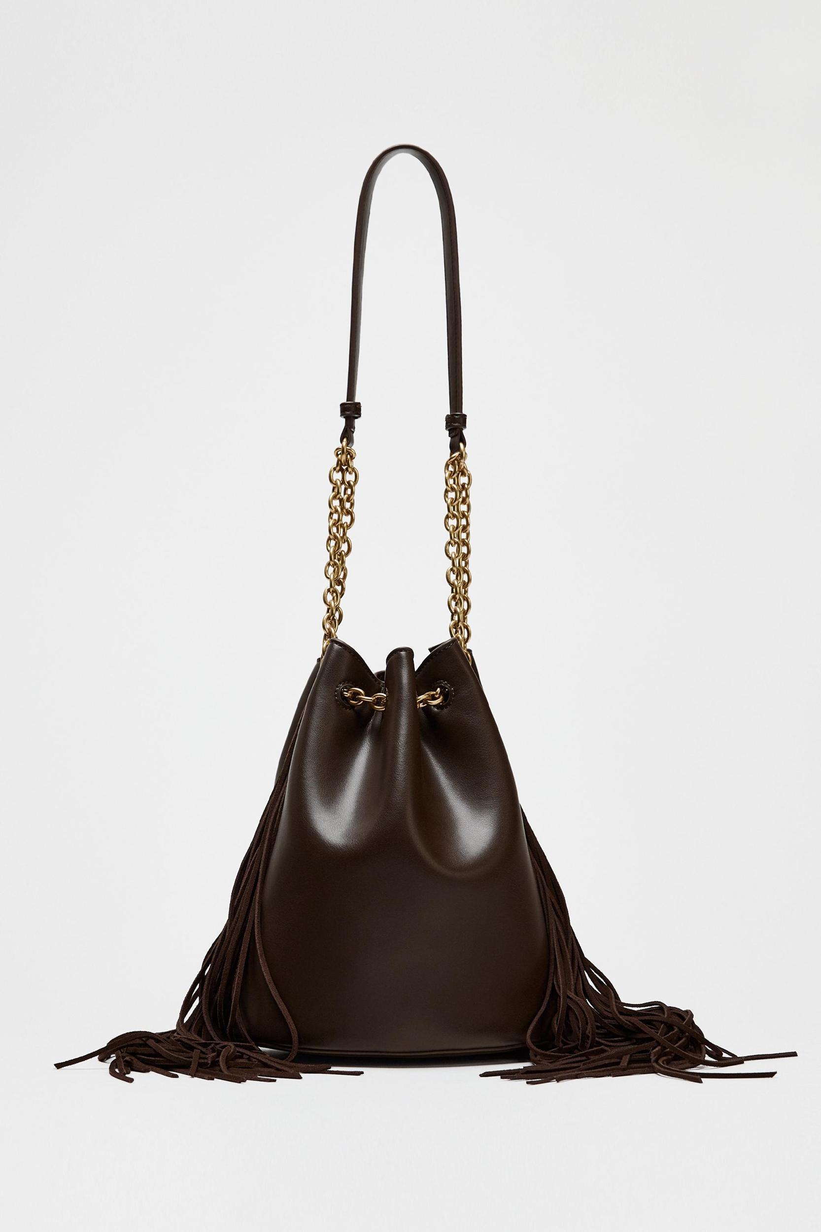FRINGED CYLINDRICAL BUCKET BAG Product Image