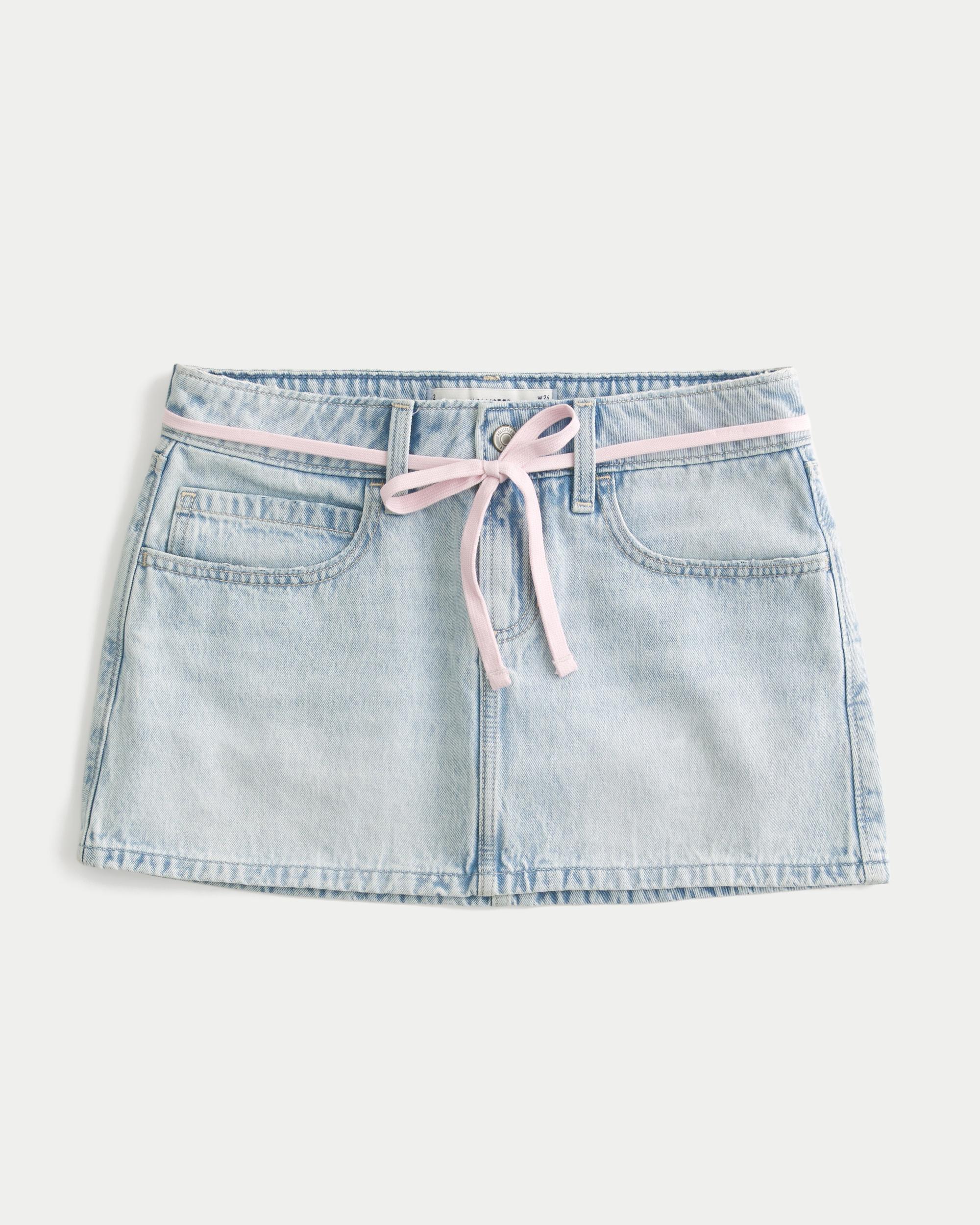 Low-Rise Light Wash Denim Mini Skort Product Image