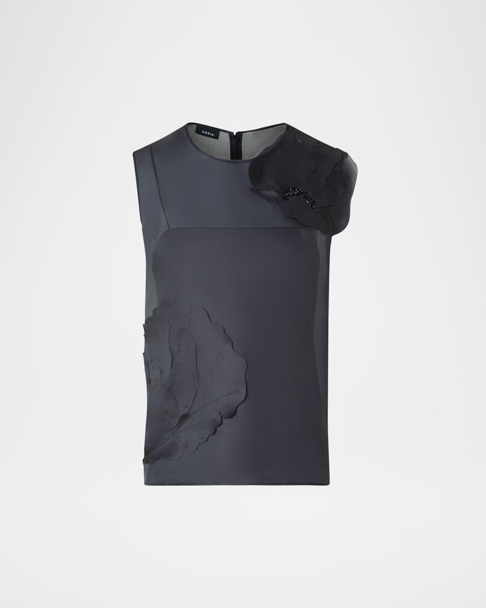 Embellished 3D Anemone Silk Organza Blouse Product Image