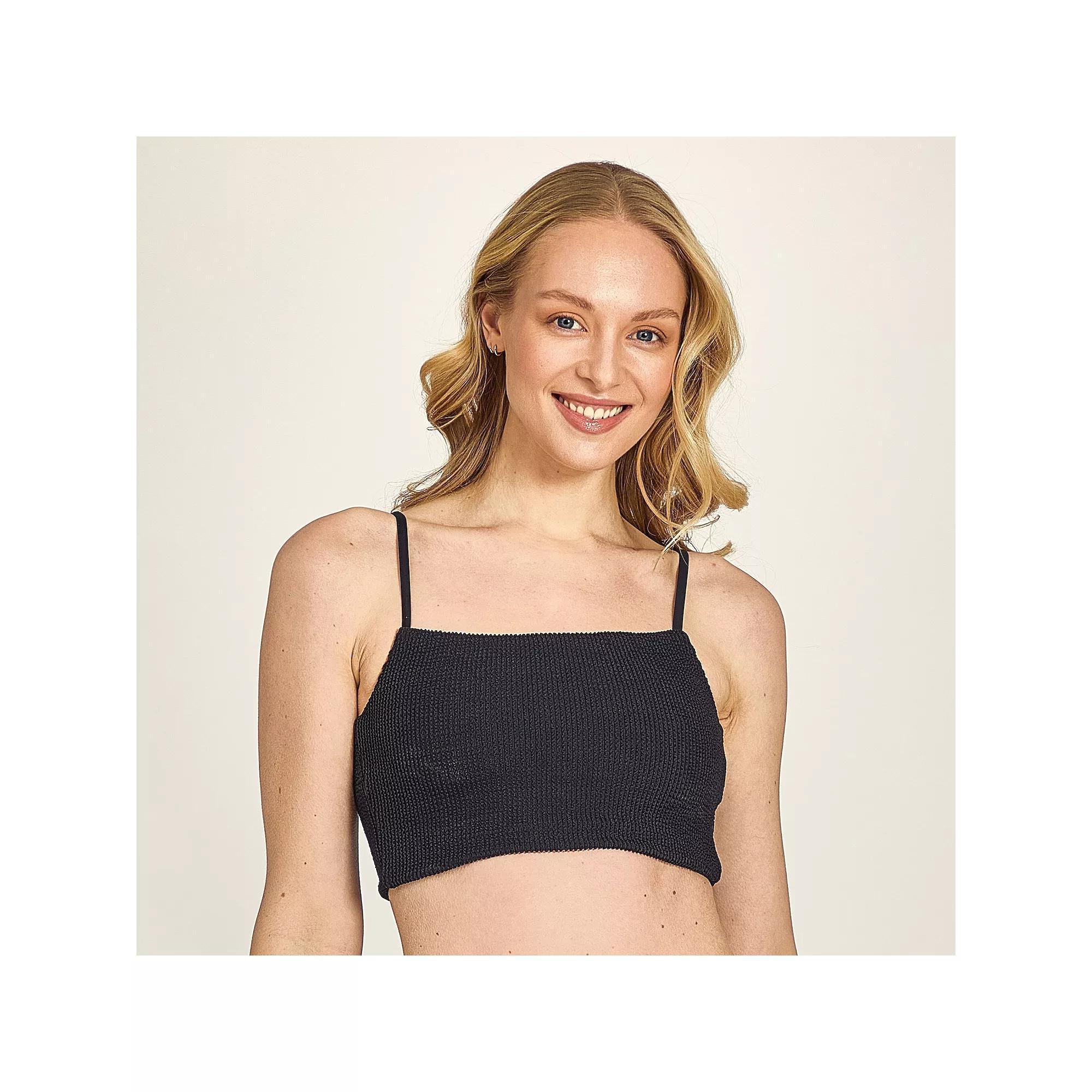 Juniors' Cyn & Luca Pucker Cropped Swim Top, Women's, Size: Large, Black Product Image