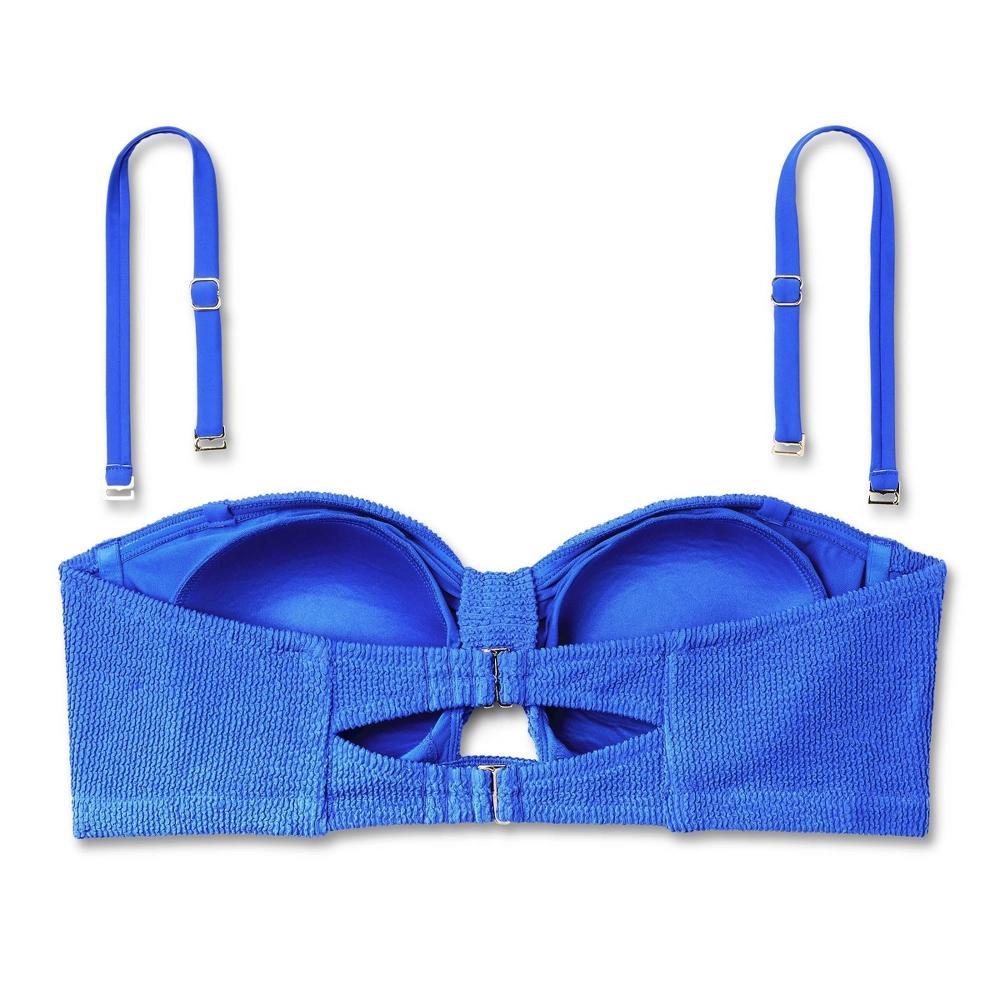 Women's Pucker Textured Tab-Front Bandeau Bikini Top - Shade & Shore™ Cobalt Blue 3X: Recycled Polyester, Adjustable Strap, Sewn in Cup Product Image