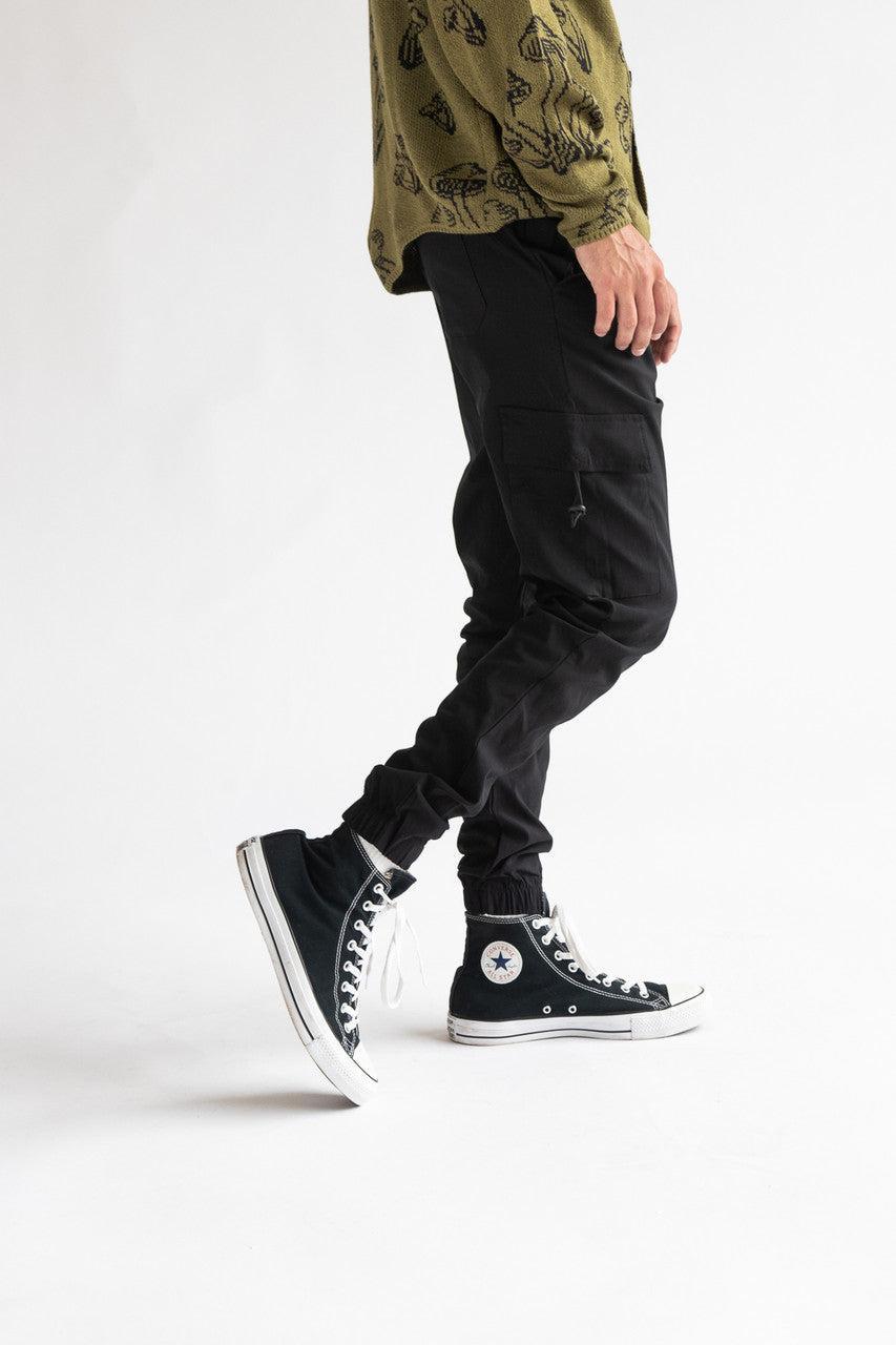 Black Twill Cargo Joggers Product Image