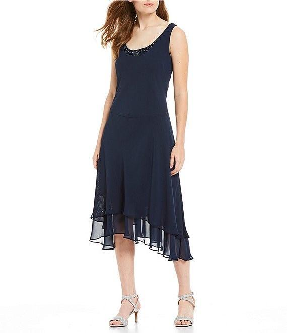 Ignite Evenings Sequined Shoulder Scoop Neck Tiered 2-Piece Midi Jacket Dress Product Image
