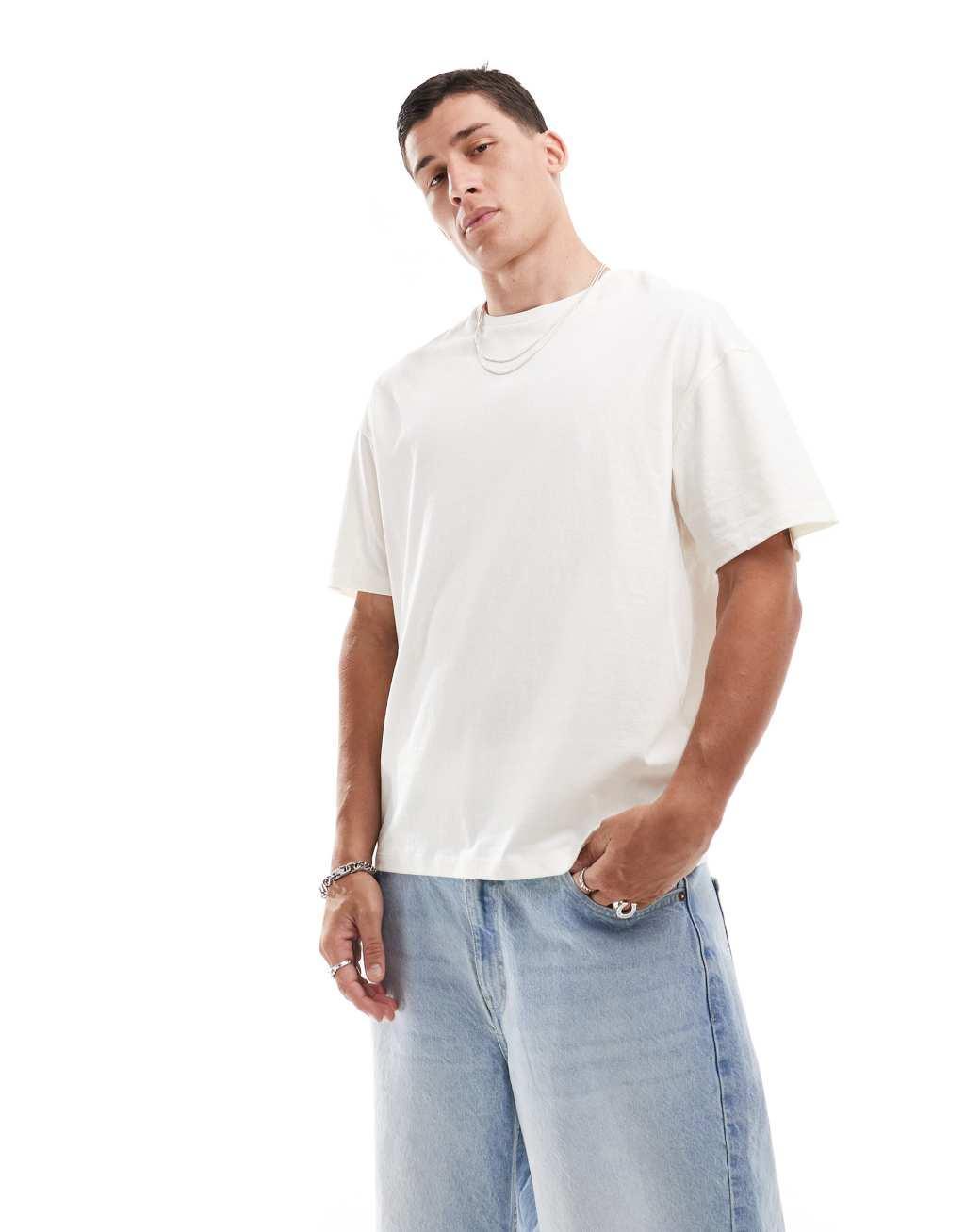 Jack & Jones oversized T-shirt with palm tree back print in ecru Product Image