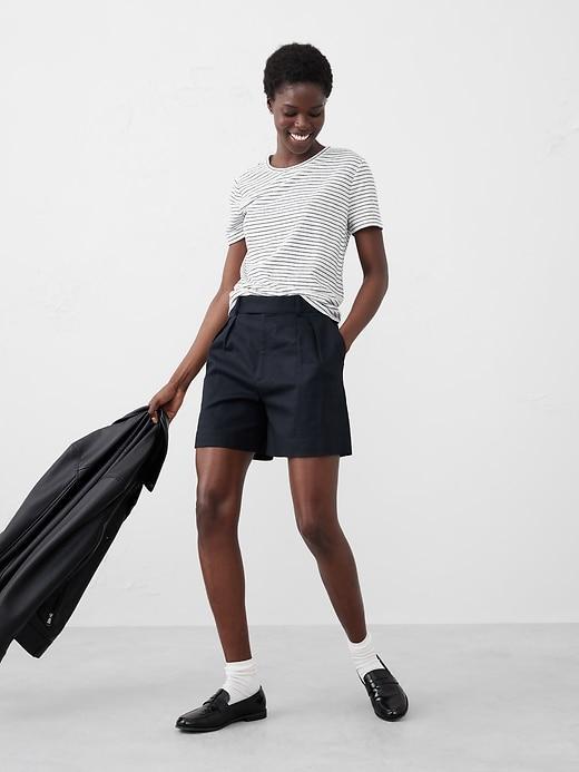 Linen-Blend Crew-Neck Top Product Image