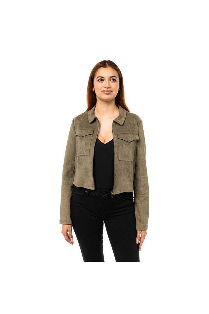 Suede-Leather Jacket with Front Zipper Product Image