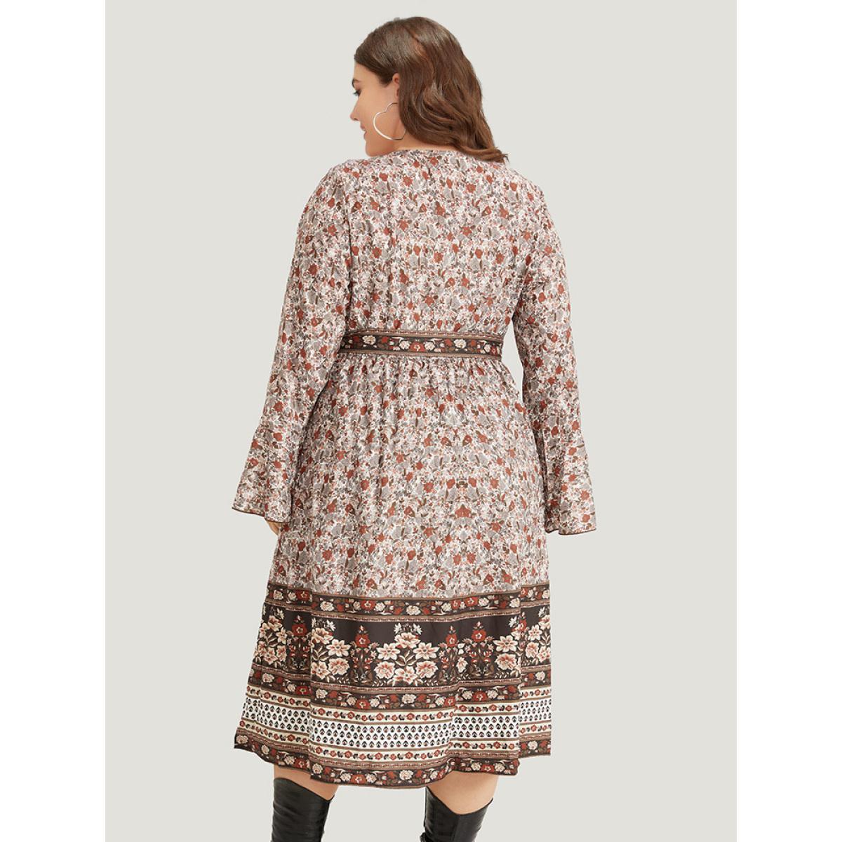 Plus Size Bandana Print Belted Open Front Bell Sleeve Kimono Women Maroon Resort Belted Loose Belt Vacation Kimonos BloomChic 26/4X Product Image