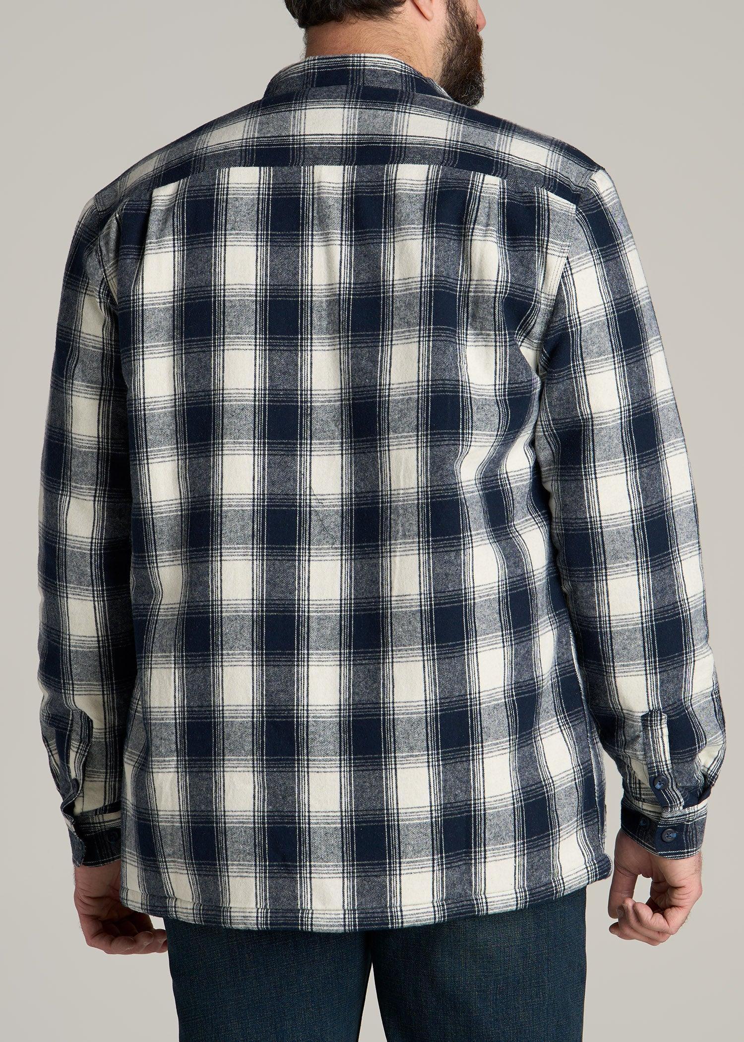 LJ&S Men's Tall Sherpa Lined Shirt Jacket in Midnight Navy & Ecru Plaid Product Image