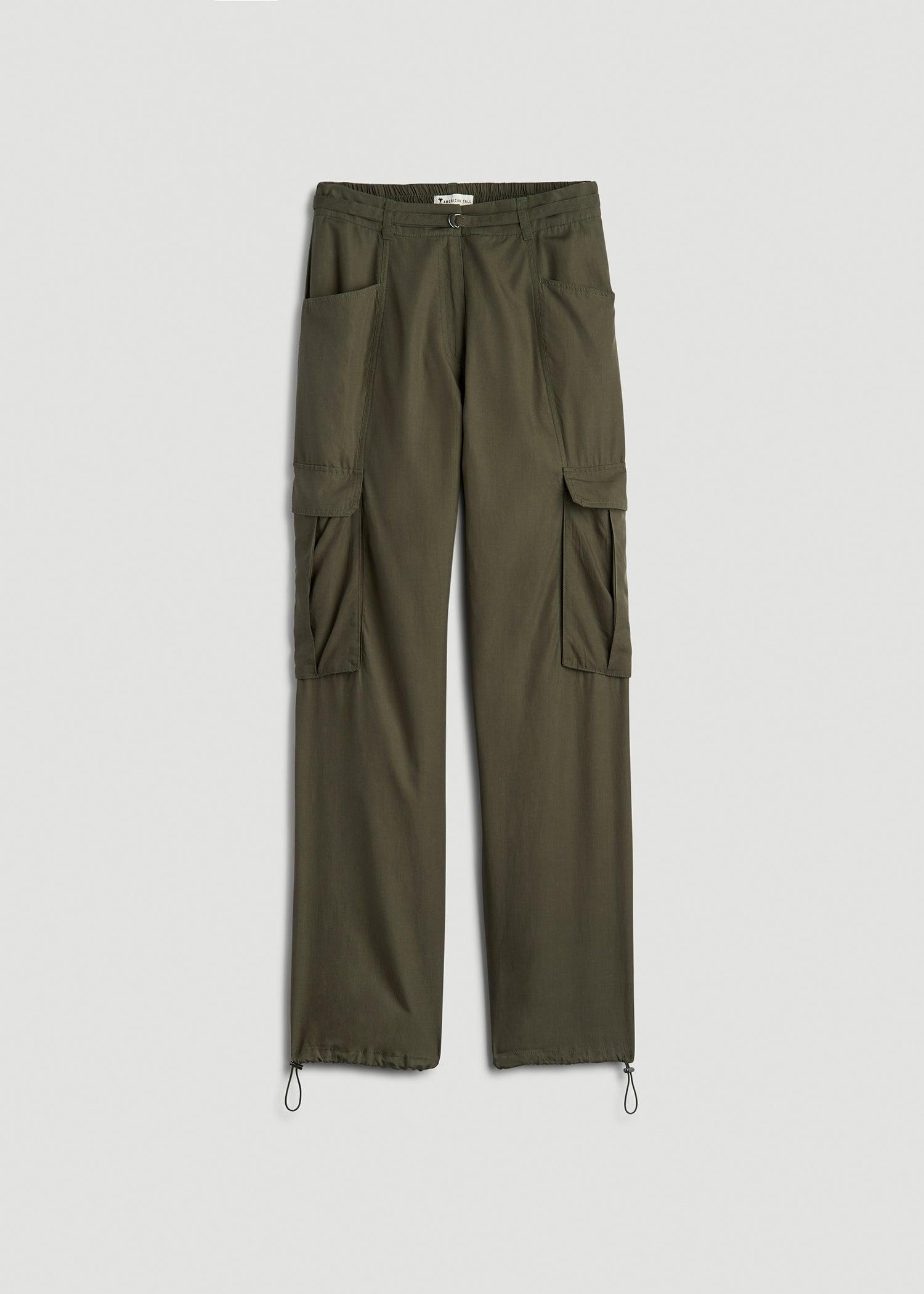 High Rise Cargo Parachute Pants for Tall Women in Forest Night Product Image