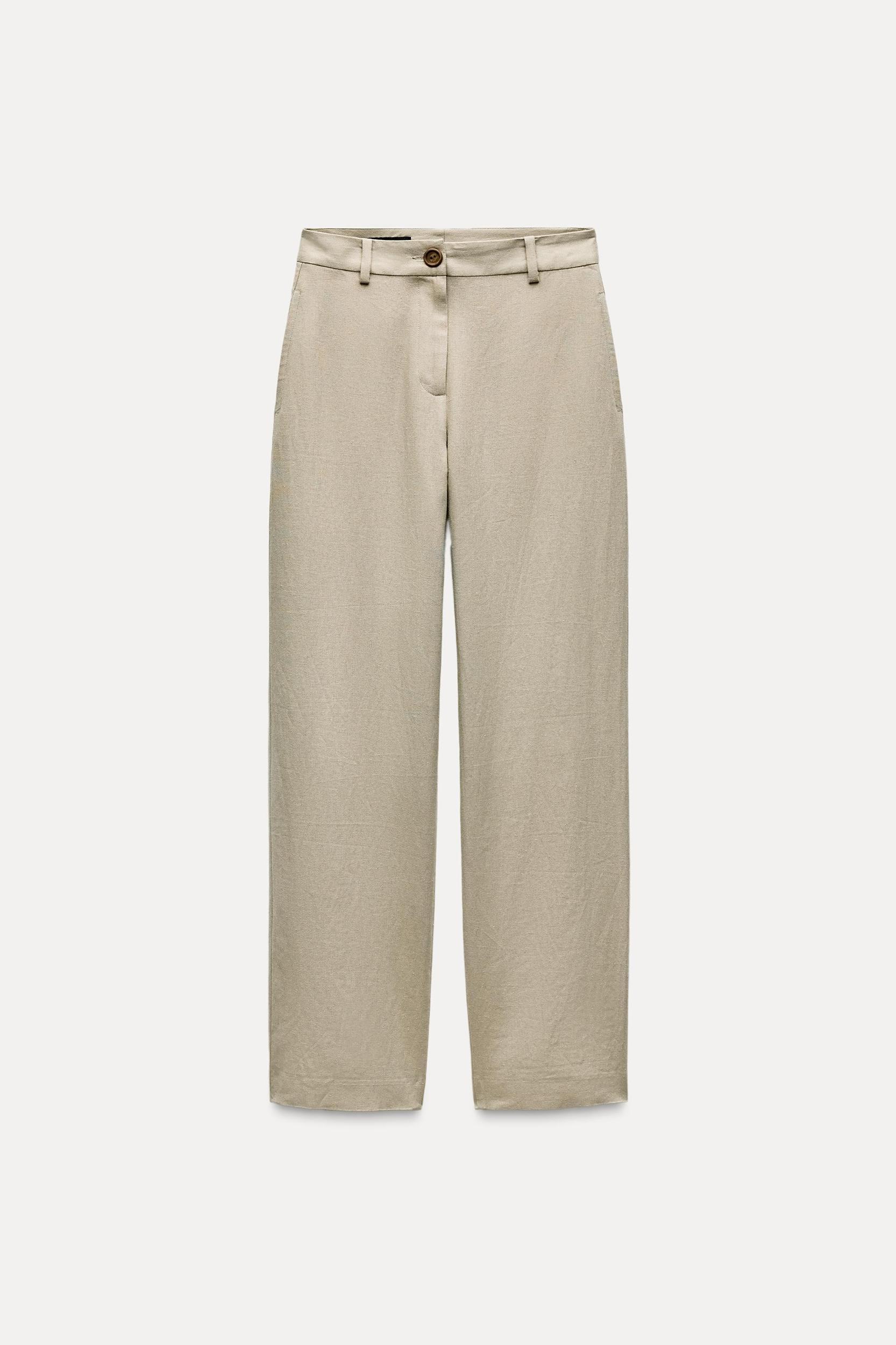 LINEN BLEND WIDE LEG PANTS Product Image