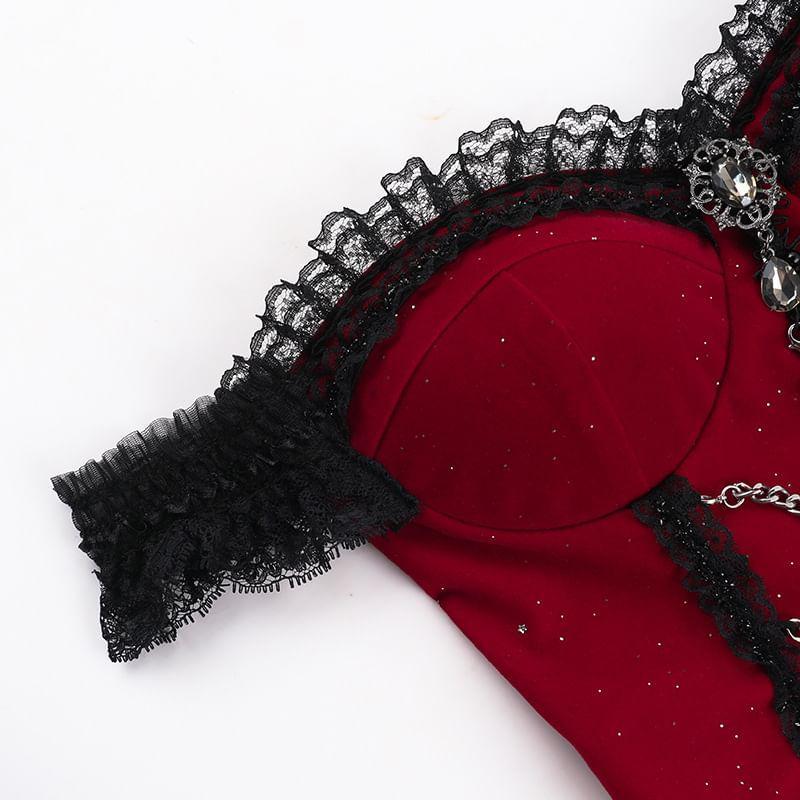 Strapless Lace Trim Crop Bustier Top Product Image