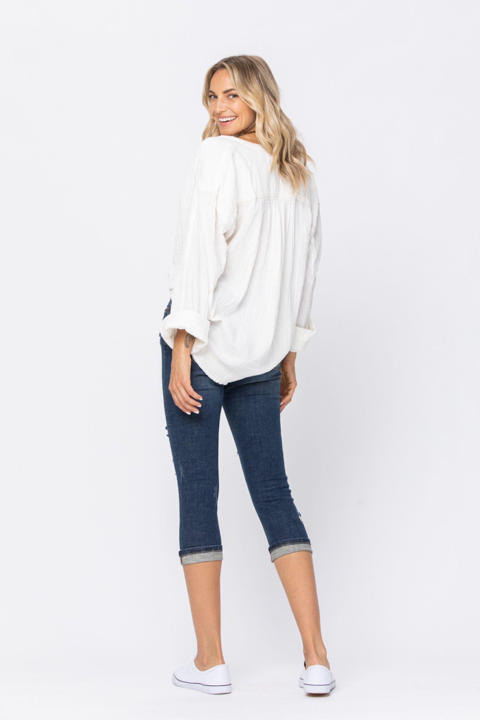 Chevelle Hi-Rise Cuffed Distressed Judy Blue Capri Jeans Product Image