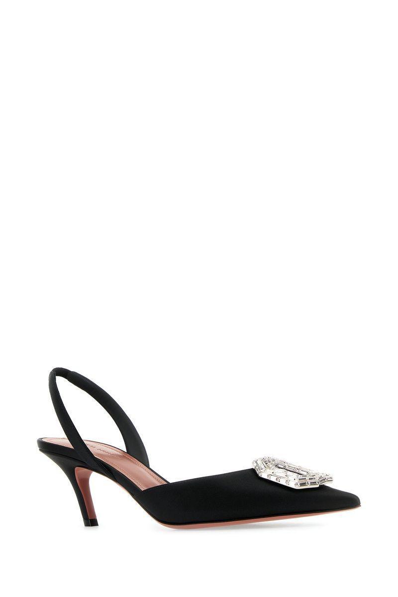 AMINA MUADDI Camelia Satin Slingback Pumps In Nero Product Image