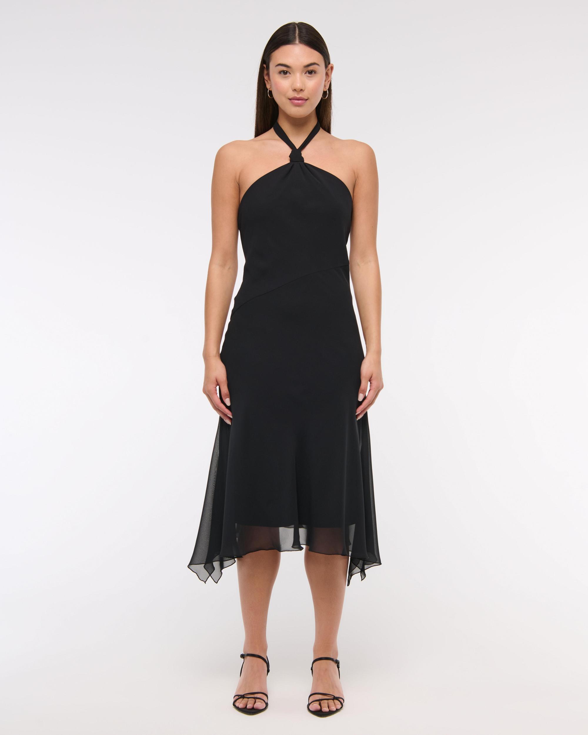 Halter Asymmetrical Hem Midi Dress Product Image