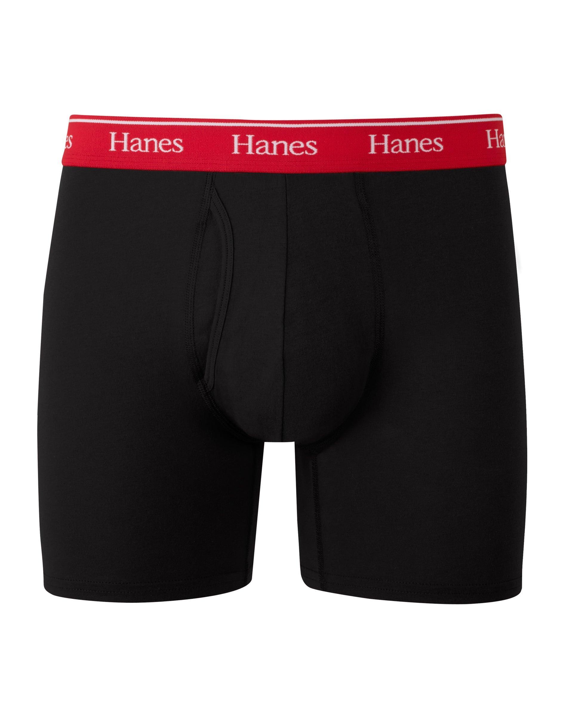 Hanes Originals Mens Stretch Cotton Boxer Brief Underwear, Moisture-Wicking Black/Red M Product Image