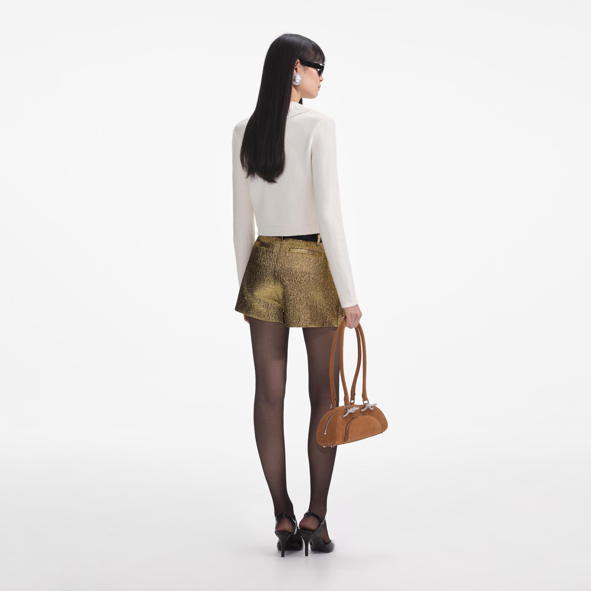 Cream Pearl Collar Alpaca Knit Top Product Image