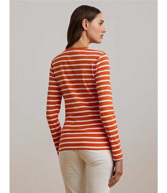 Lauren Ralph Lauren Striped Stretch Cotton Crew Neck Long Sleeve Tee Product Image